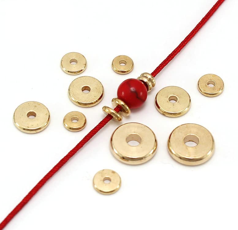 HLLMX Duehut HLLMX 150 PCS Plastics Spacer Beads Flat Round Disc 8mm Gold Flat Round Spacer Beads Disc Loose Jewelry Making Beads for DIY Bracelet Necklace Crafts (Golden) - Image 3
